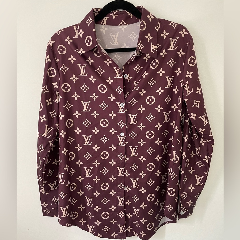 Designer Inspired Silky Maroon Button-Down Shirt